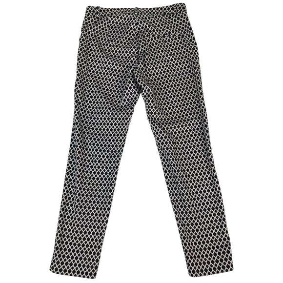 H&M Women's Pants Diamond Pattern 8 Black White Cotton Elastane Stretchy - Picture 2 of 9